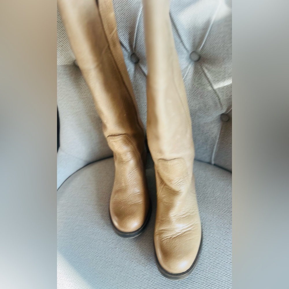 Lucky  brand Pebbled Beige Leather Over the Knee Boots